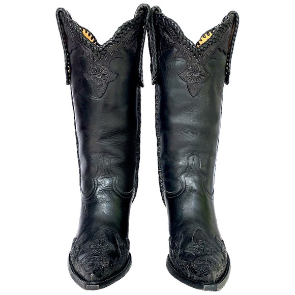 OLD GRINGO Julian Tooled Leather Black Tall Cowgirl Cowboy Western Boots 7.5 - Picture 2 of 5